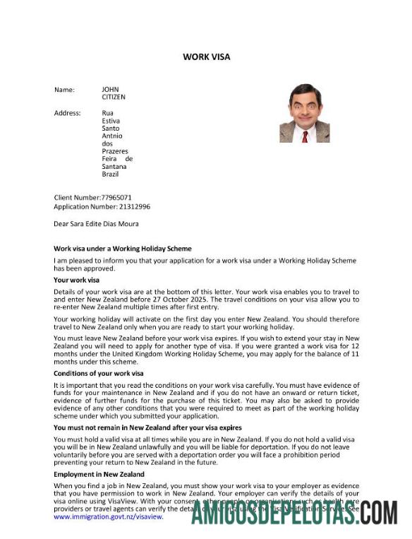 para download Modelo de visto E da Nova Zelândia em formatos Word e PDF